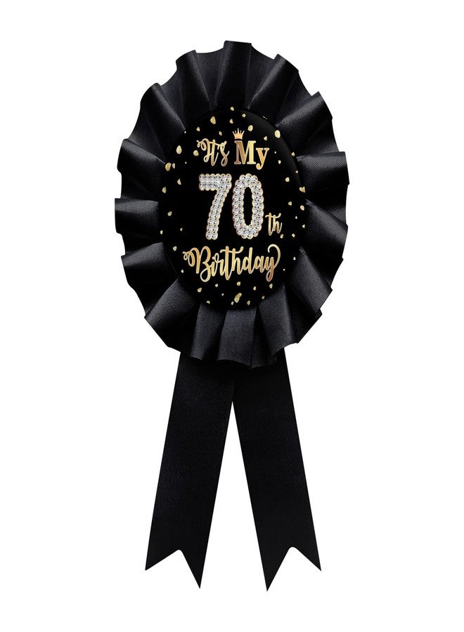 WIDEIDEAL Black It's My 70th Birthday Tinplate Badge Pin, Happy 70th Birthday Man or Woman Award Ribbon Party Decorations Sign - Image 1